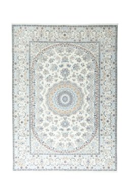 Full view of New Nain rug from Iran / Persia, 357 × 258 cm in Beige tones