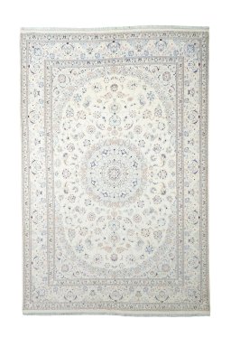 Full view of New Nain rug from Iran / Persia, 295 × 197 cm in Beige tones