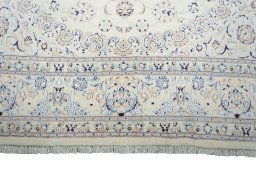 Full view of New Nain rug from Iran / Persia, 295 × 197 cm in Beige tones