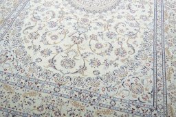 Close-up detail of New Nain rug from Iran / Persia showing Cork weave