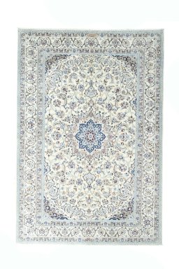 Full view of New Nain rug from Iran / Persia, 224 × 154 cm in Beige tones