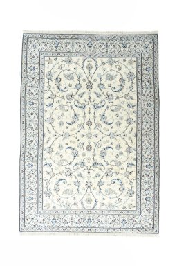 Full view of New Nain rug from Iran / Persia, 354 × 250 cm in Beige tones