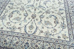 Close-up detail of New Nain rug from Iran / Persia showing Wool weave