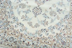 Close-up detail of New Nain rug from Iran / Persia showing Cork weave