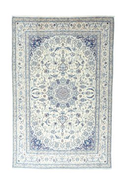Full view of New Nain rug from Iran / Persia, 370 × 244 cm in Beige tones