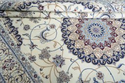 Close-up detail of New Nain rug from Iran / Persia showing Cork weave
