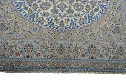 Full view of New Nain rug from Iran / Persia, 318 × 211 cm in Beige tones