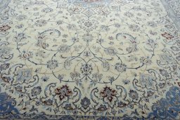 Full view of New Nain rug from Iran / Persia, 605 × 402 cm in Beige tones
