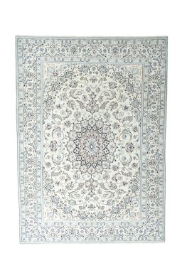 Full view of New Nain rug from Iran / Persia, 348 × 251 cm in Beige tones