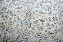 Close-up detail of New Nain rug from Iran / Persia showing Wool weave