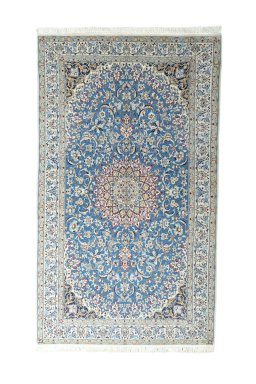 Full view of 2000s Nain rug from Iran / Persia, 288 × 167 cm in Blue tones