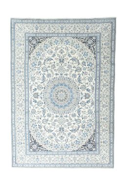 Full view of New Nain rug from Iran / Persia, 357 × 247 cm in Beige tones
