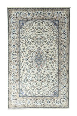 Full view of New Nain rug from Iran / Persia, 346 × 215 cm in Beige tones