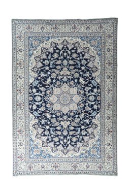 Full view of New Nain rug from Iran / Persia, 362 × 246 cm in Blue tones