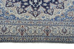 Full view of New Nain rug from Iran / Persia, 362 × 246 cm in Blue tones