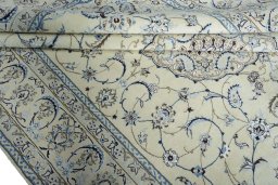 Close-up detail of New Nain rug from Iran / Persia showing Wool weave