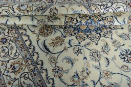 Close-up detail of New Nain rug from Iran / Persia showing Wool weave