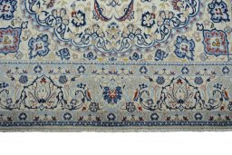 Full view of New Nain rug from Iran / Persia, 337 × 197 cm in Beige tones