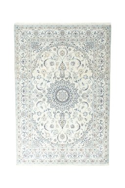 Full view of New Nain rug from Iran / Persia, 304 × 207 cm in Beige tones