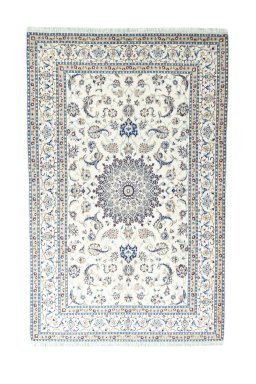 Full view of New Nain rug from Iran / Persia, 316 × 202 cm in Beige tones