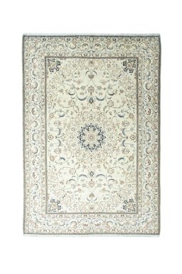 Full view of New Nain rug from Iran / Persia, 352 × 244 cm in Beige tones