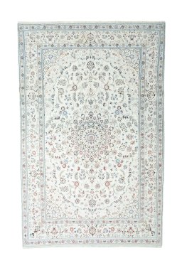 Full view of New Nain rug from Iran / Persia, 324 × 212 cm in Beige tones