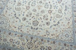 Close-up detail of New Nain rug from Iran / Persia showing Wool weave