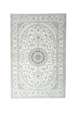Full view of New Nain rug from Iran / Persia, 313 × 207 cm in Beige tones