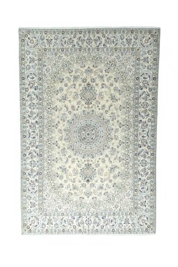 Full view of New Nain rug from Iran / Persia, 298 × 200 cm in Beige tones