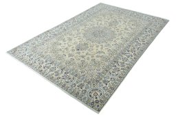 Corner detail of New Nain rug showing border pattern and Wool pile