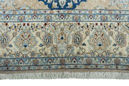 Full view of 1970s Nain rug from Iran / Persia, 337 × 207 cm in Blue tones