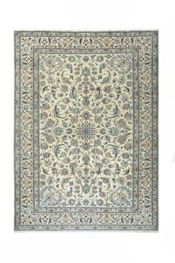 Full view of New Nain rug from Iran / Persia, 354 × 257 cm in Beige tones