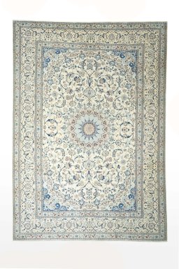 Full view of New Nain rug from Iran / Persia, 365 × 255 cm in Beige tones