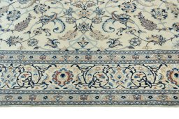 Full view of New Nain rug from Iran / Persia, 305 × 210 cm in Beige tones