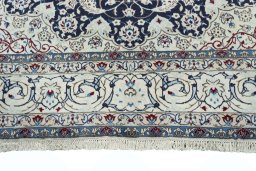Full view of New Nain rug from Iran / Persia, 340 × 255 cm in Blue tones