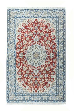 Full view of 2000s Nain rug from Iran / Persia, 205 × 130 cm in Red tones