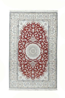 Full view of New Nain rug from Iran / Persia, 207 × 130 cm in Red tones
