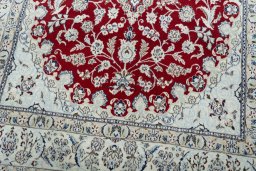 Close-up detail of New Nain rug from Iran / Persia showing Cork weave