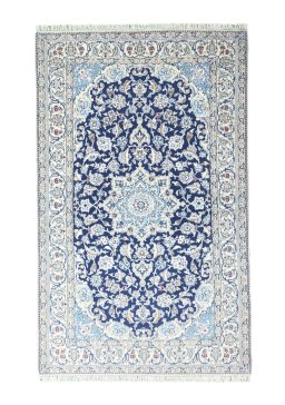 Full view of 2000s Nain rug from Iran / Persia, 220 × 135 cm in Blue tones