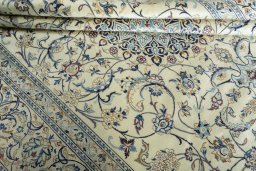 Close-up detail of New Nain rug from Iran / Persia showing Wool weave