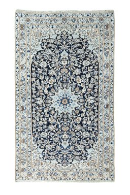 Full view of 2000s Nain rug from Iran / Persia, 197 × 118 cm in Blue tones
