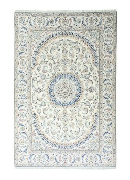 Full view of New Nain rug from Iran / Persia, 315 × 210 cm in Beige tones