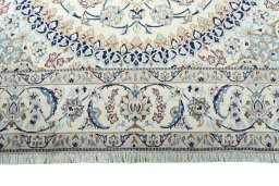 Full view of New Nain rug from Iran / Persia, 315 × 210 cm in Beige tones