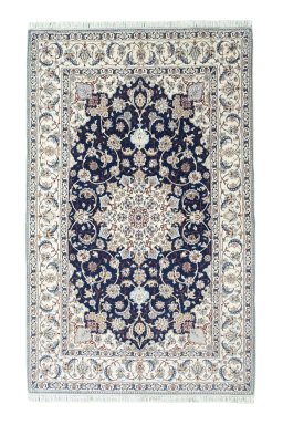 Full view of New Nain rug from Iran / Persia, 220 × 140 cm in Blue tones