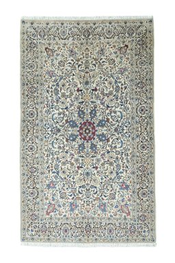 Full view of 2000s Nain rug from Iran / Persia, 265 × 160 cm in Beige tones