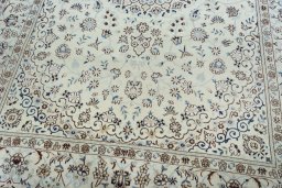 Close-up detail of New Nain rug from Iran / Persia showing Wool weave