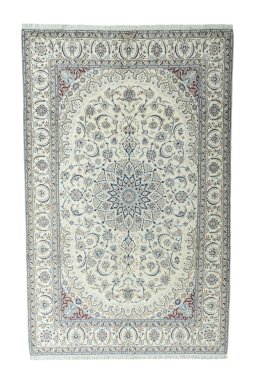 Full view of 2000s Nain rug from Iran / Persia, 338 × 250 cm in Beige tones