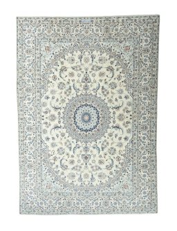 Full view of 2000s Nain rug from Iran / Persia, 350 × 245 cm in Beige tones