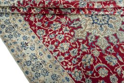 Close-up detail of 2000s Nain rug from Iran / Persia showing Wool weave