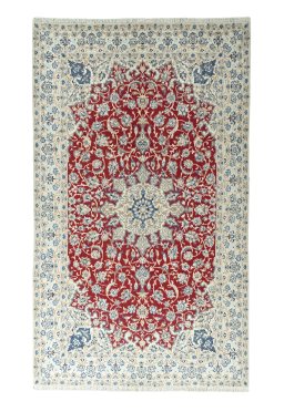 Full view of 2000s Nain rug from Iran / Persia, 357 × 211 cm in Red tones